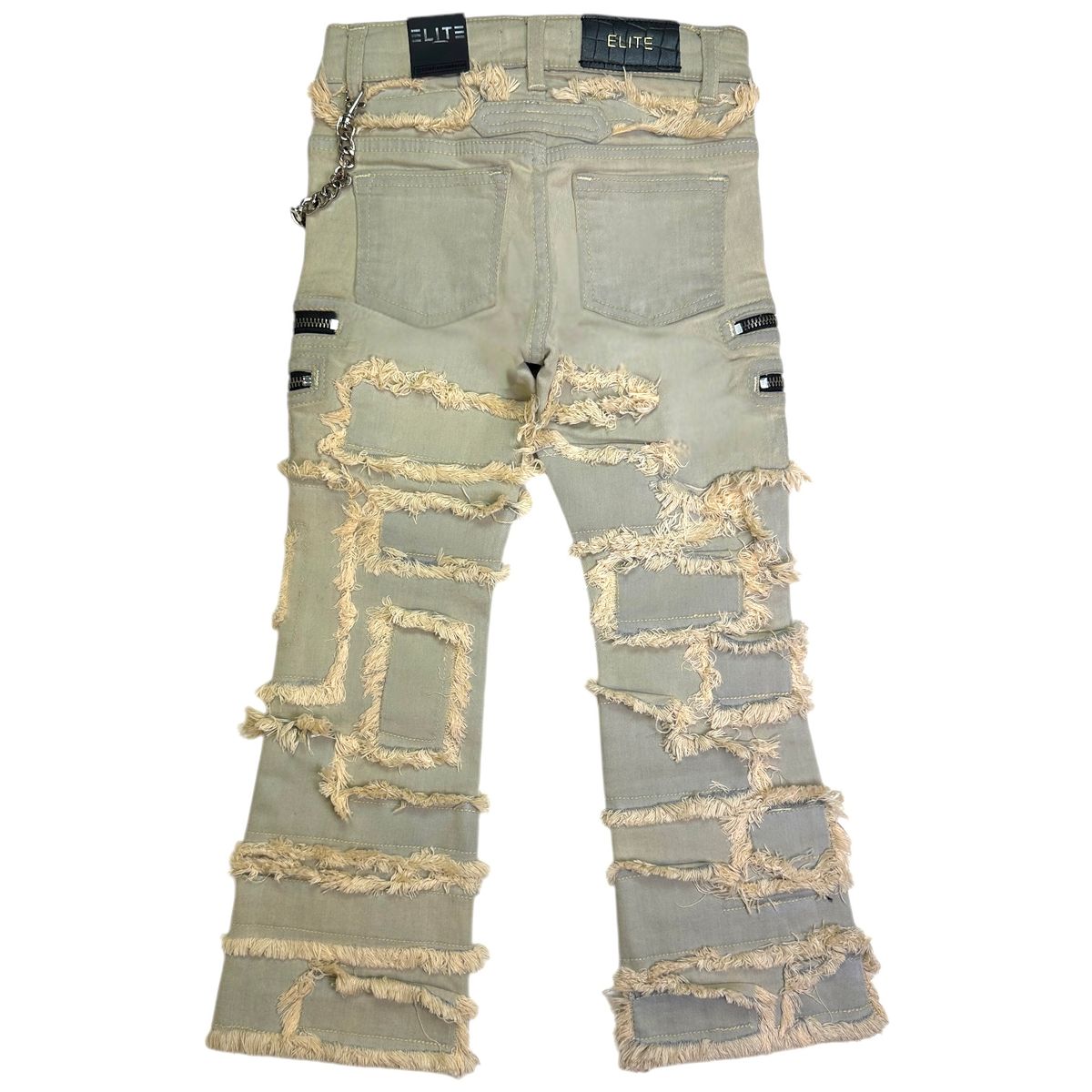 Elite Cuban Link Stacked Jeans - Cream