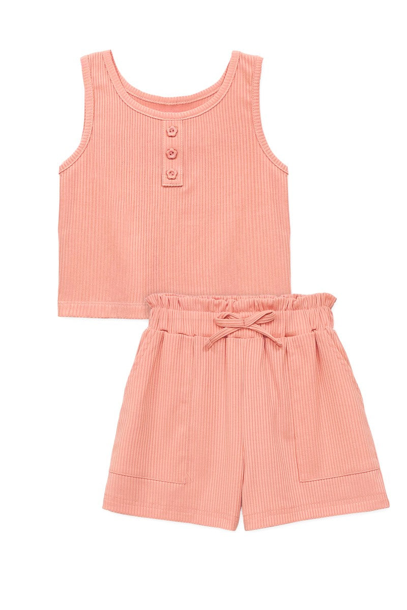 Girl's Solid Ribbed Short Set
