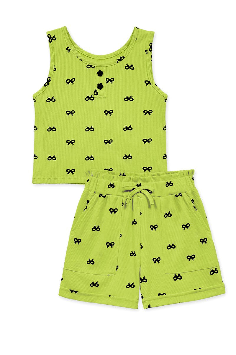 Girl's Bow Print Tank Top Short Set