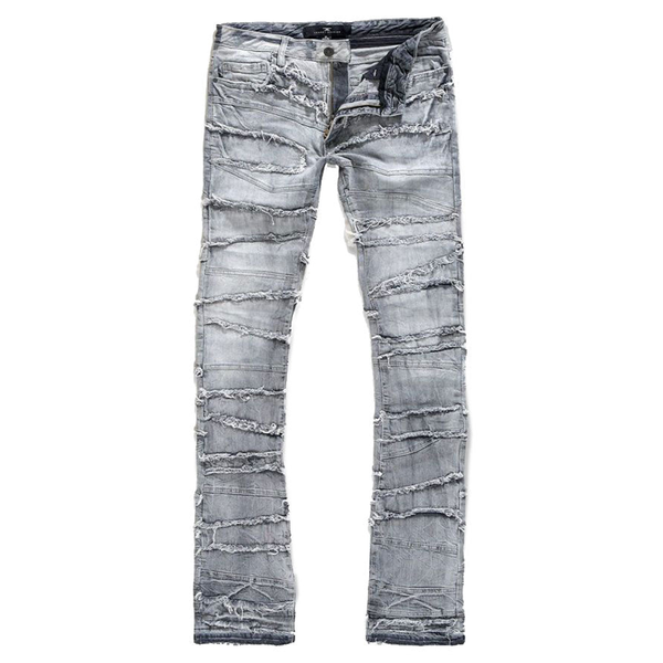 Grey Raw Edge Stacked Jean