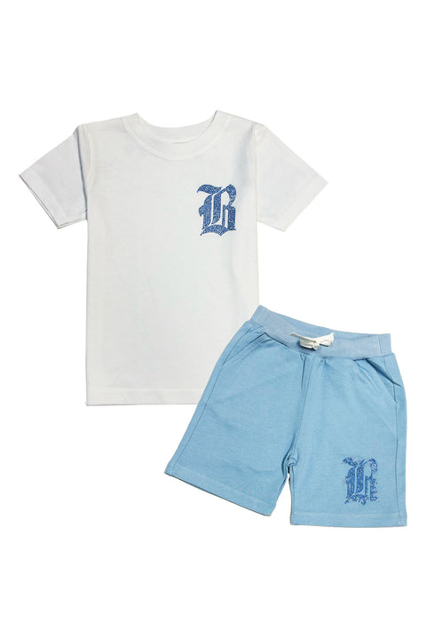 Black Label Wht/Blue Bling Shorts