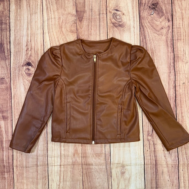 Girls Caramel PU Leather Jacket