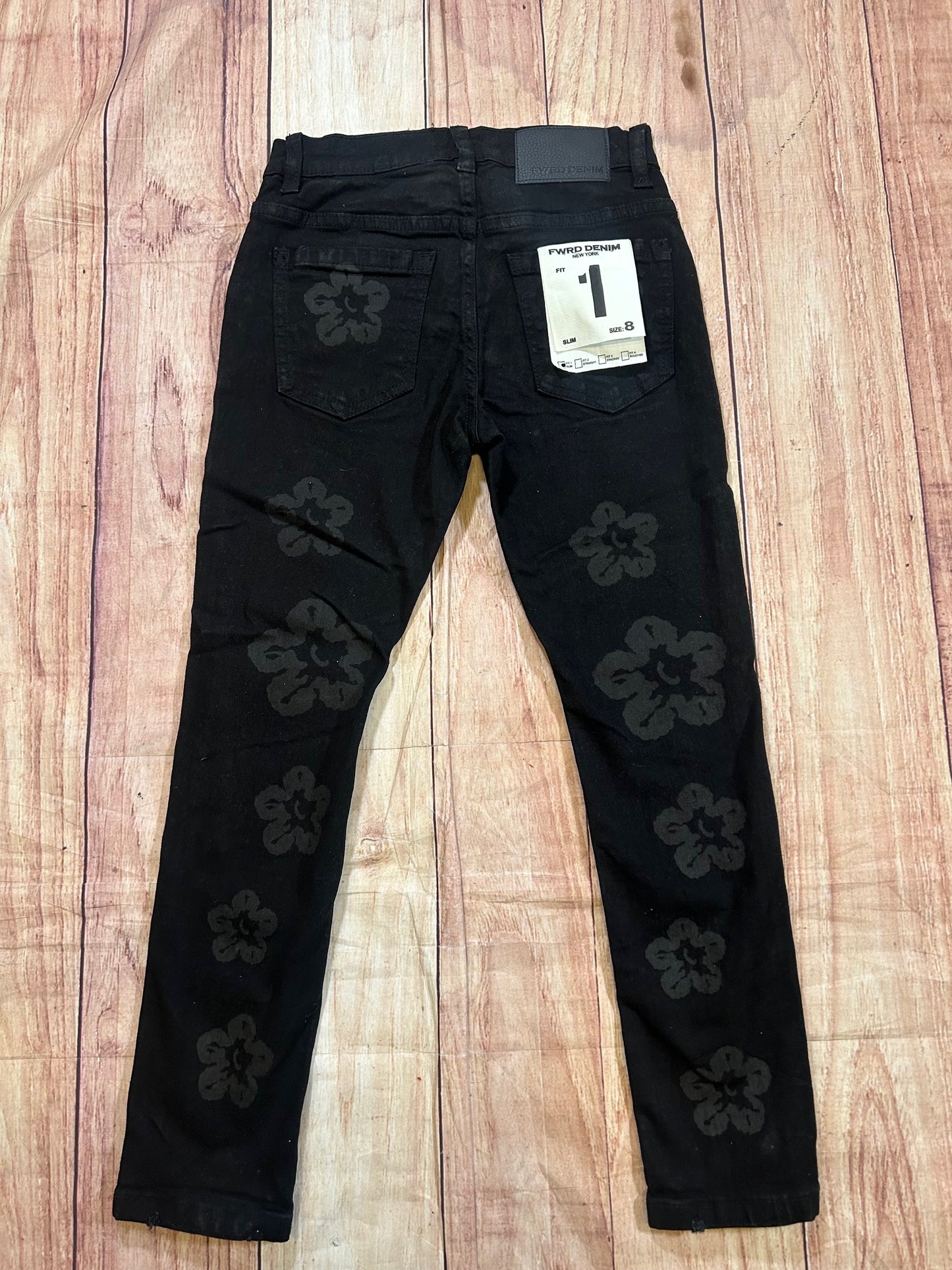 Black on Black Flower Tear Jeans