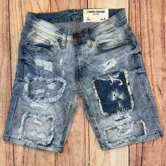 Ice Blue Patched Jean Shorts