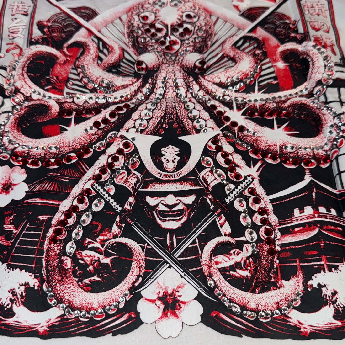 Octopus Rhinestone T-Shirt - White/Red