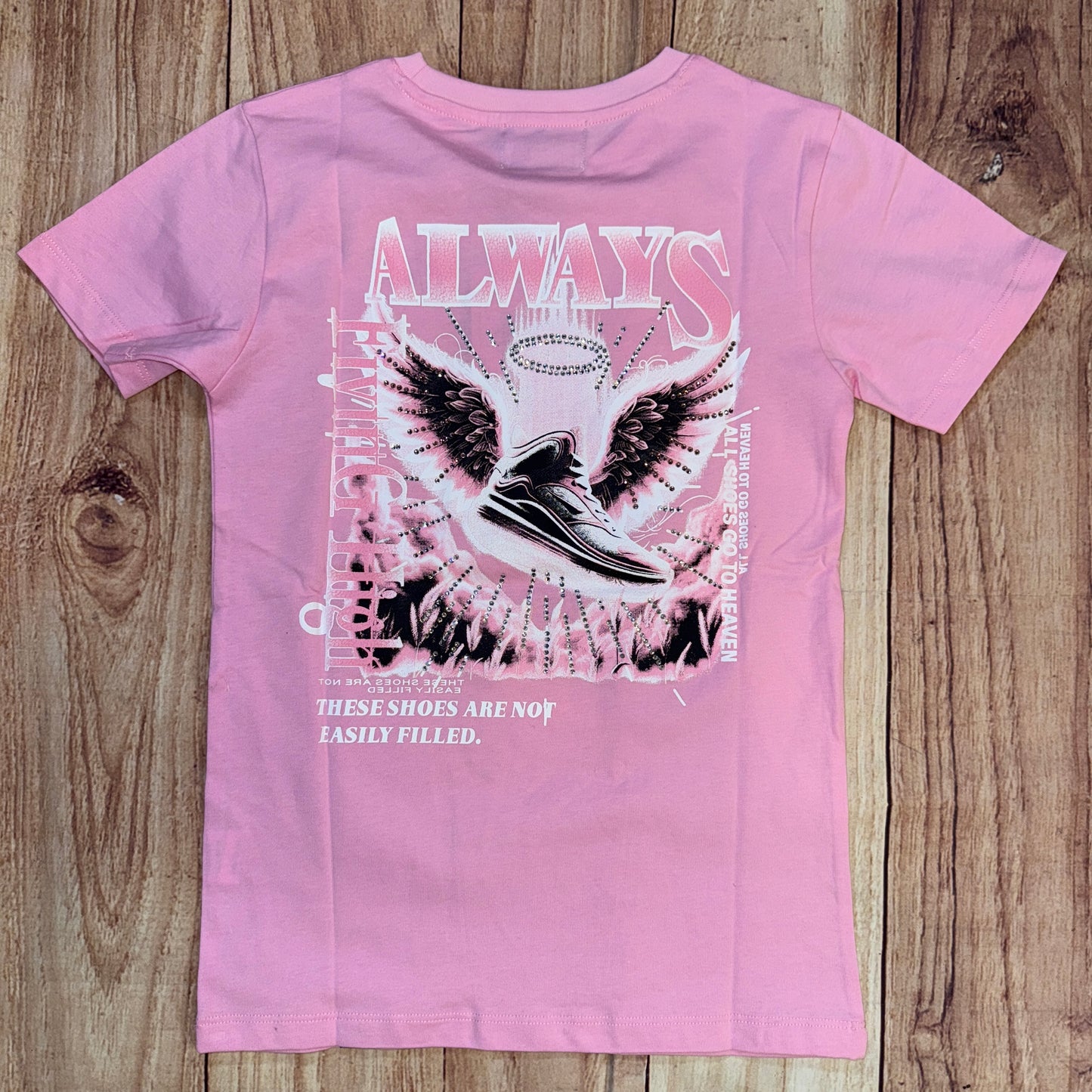Always Rhinestone T-Shirt - Pink/White