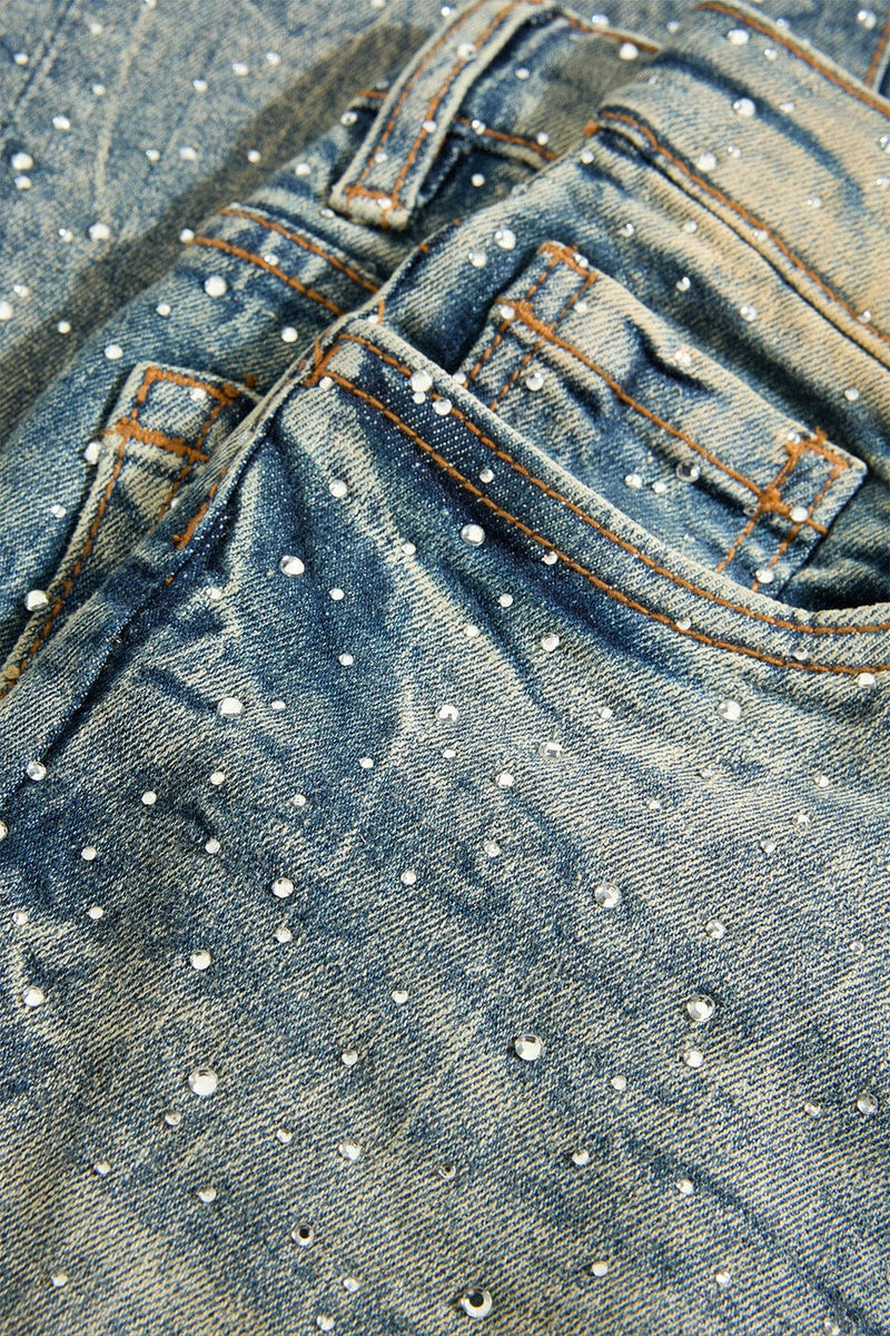 Desert Full Rhinestone Stacked Jeans