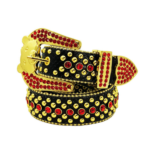 EL Rhinestone Belt Blk/Red/Gold