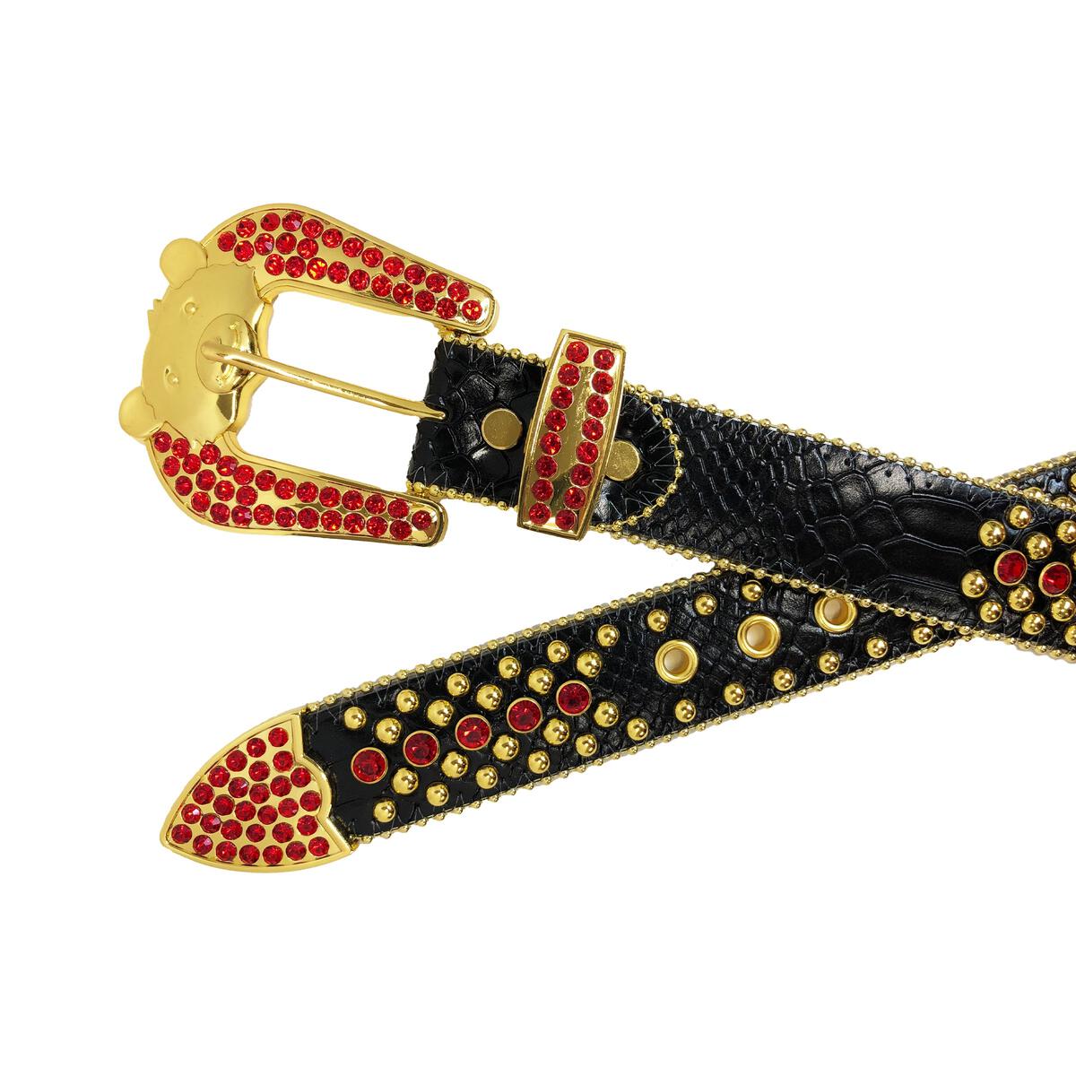 EL Rhinestone Belt Blk/Red/Gold