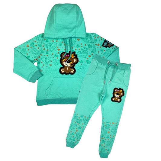 Queen Bear Girls Jogger Set - Teal