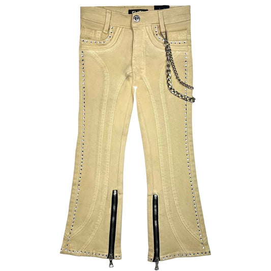 Cream Stone Chain Stacked Jeans