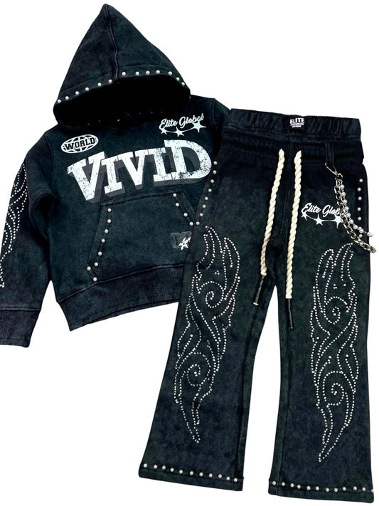 Vivid Double Waisted Stacked Jogger Set - Black