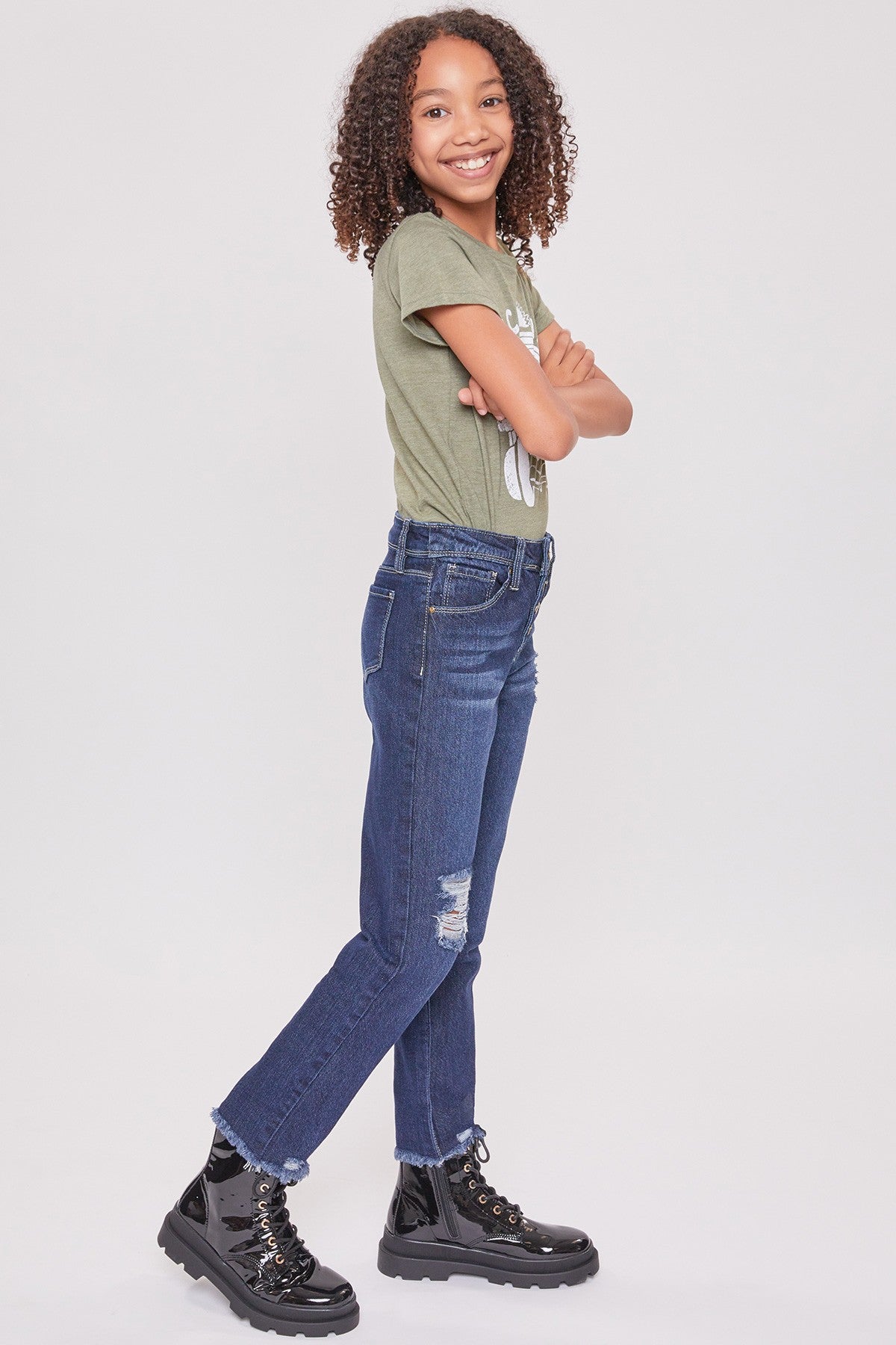 YMI Distressed Hem High Rise Jeans