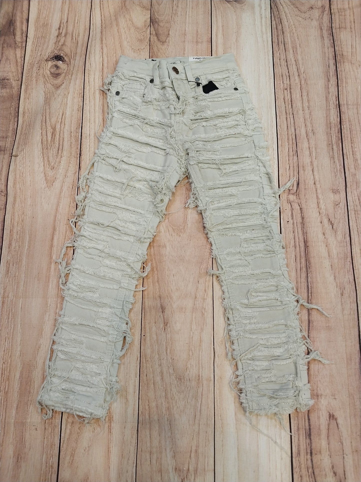 Distressed Stacked Jeans Bone