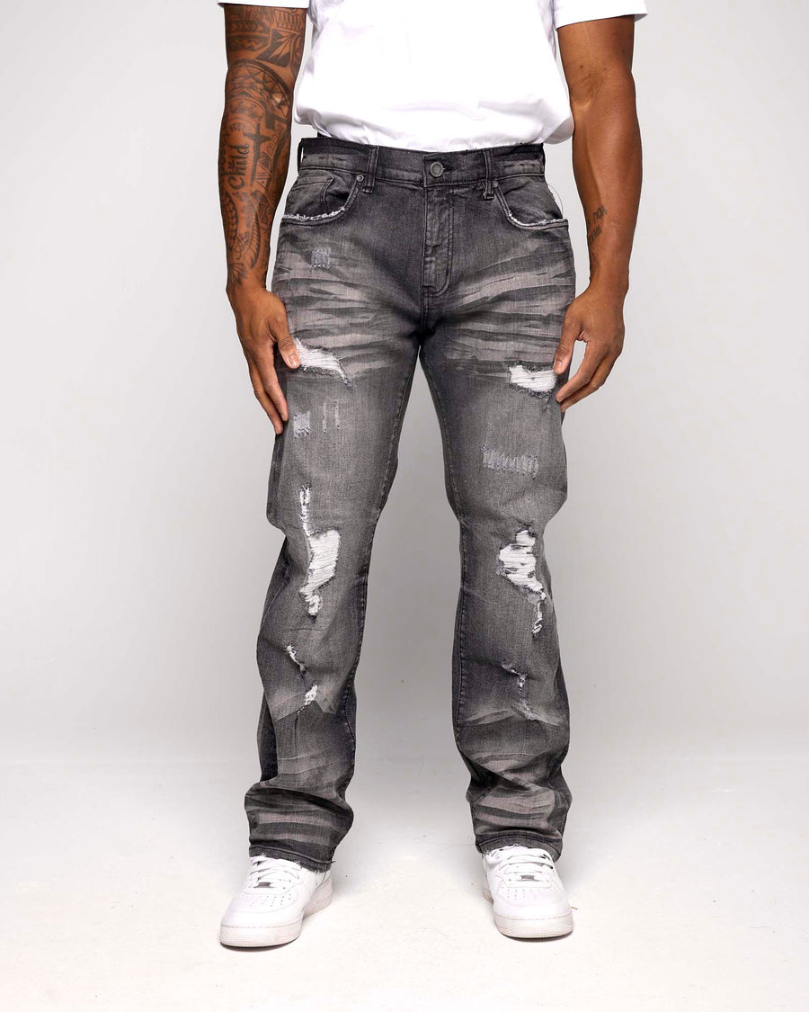 Washed Black Slim Straight Jeans EV330245