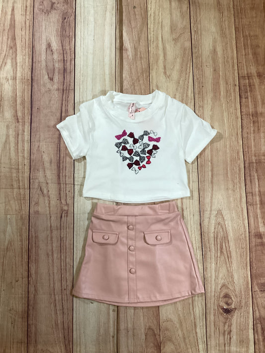 Girl's 2pc Pleather Skirt Set w/Bow Heart