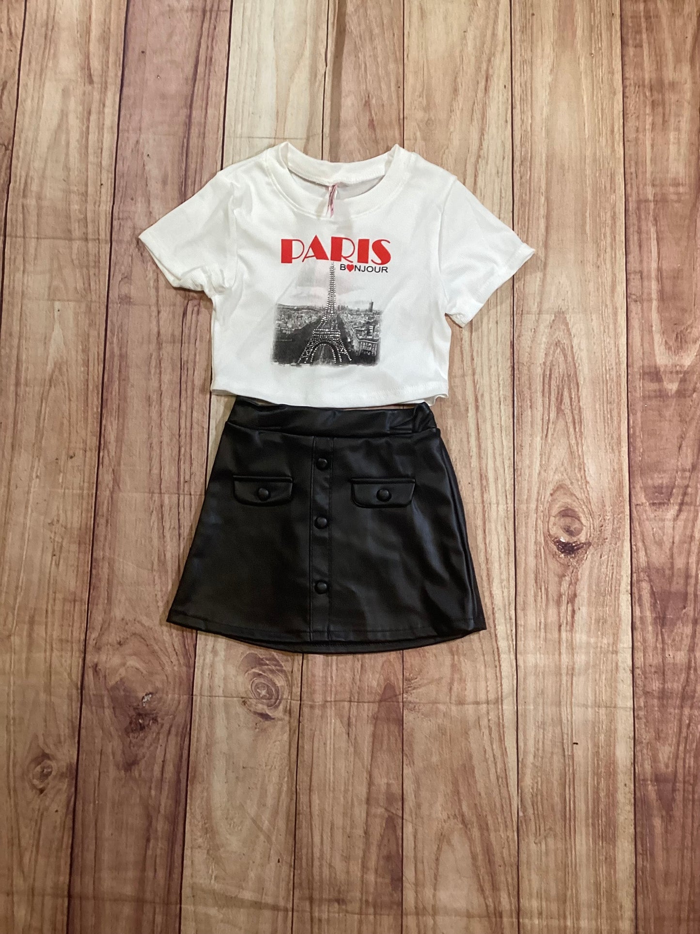 Girl's 2pc Pleather Skirt Set w/Paris