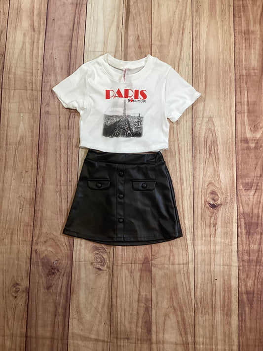 Girl's 2pc Pleather Skirt Set w/Paris