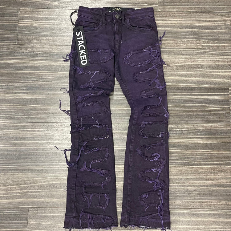 Boys Purple Distress Stacked Jeans