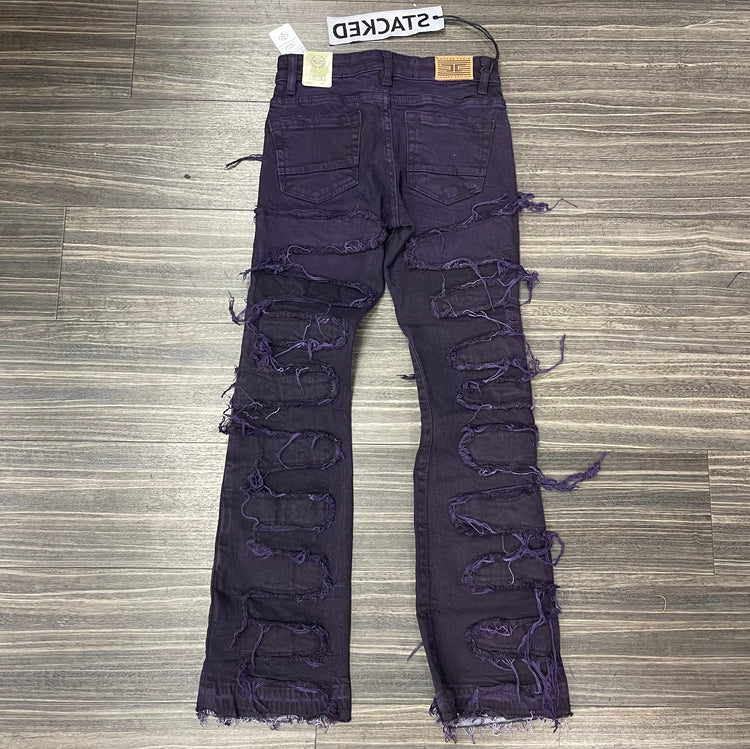 Boys Purple Distress Stacked Jeans