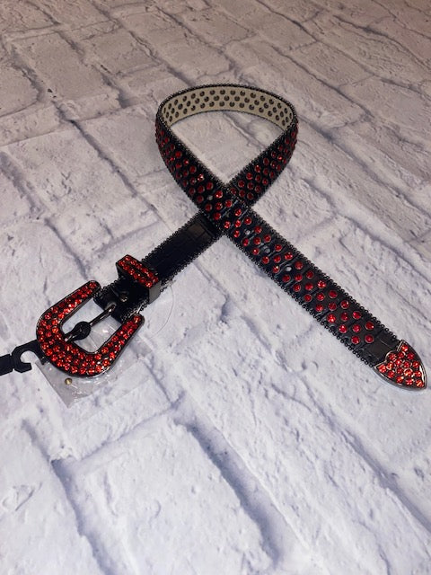 Rhinestone Belt Blk/Red