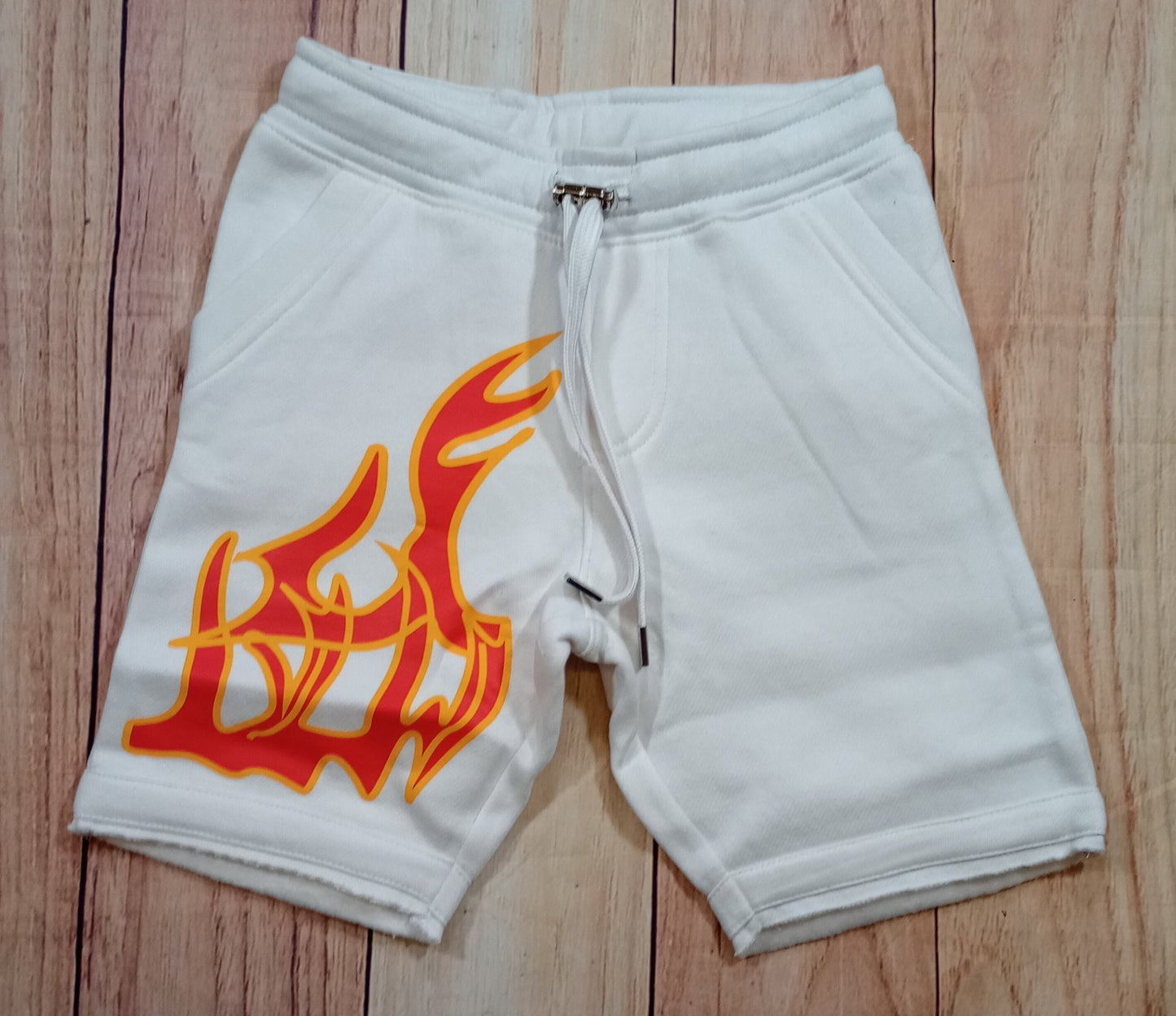 Kids  White Shorts w/Flames