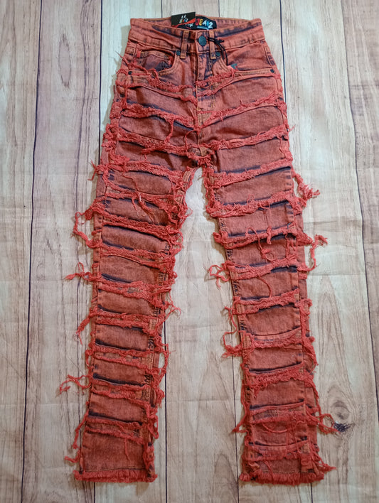 Kids Orange Stacked Jeans