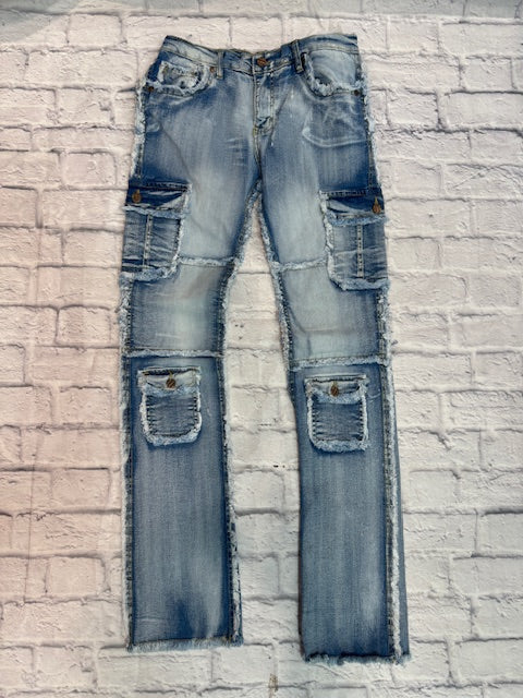 Ice Blue Cargo Stacked Jeans