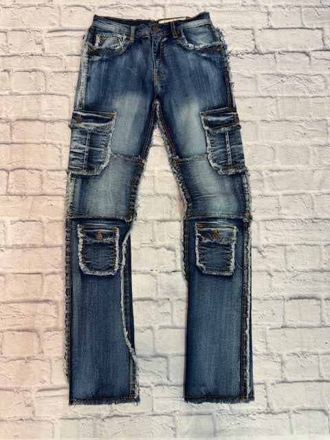 Medium Blue Cargo Stacked Jeans