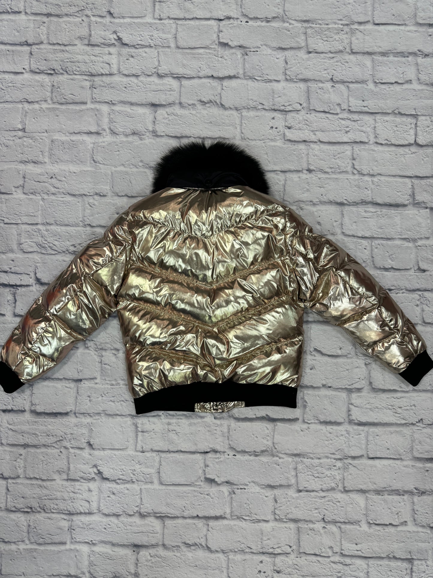 Metallic Gold Puffer Coat w/Fur