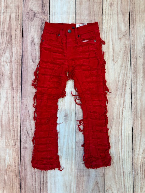 Distressed Stacked Jeans Red