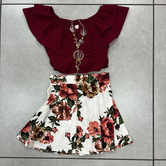 2 piece Burgandy skirt set