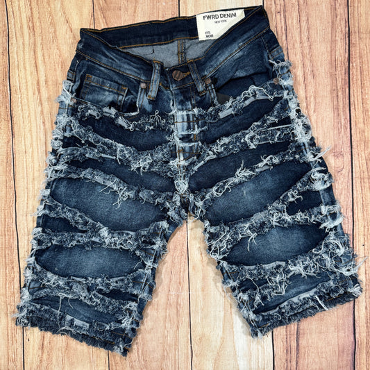 Med Blue Frayed Shorts