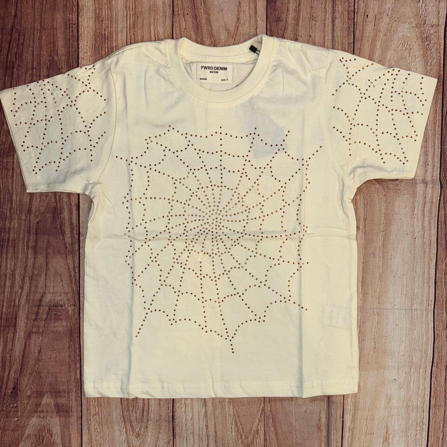 Spider Web Rhinestone T-Shirt - Cream