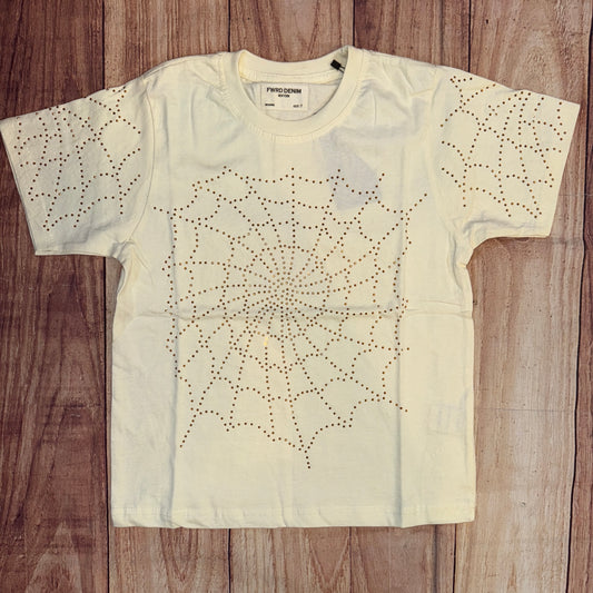 Spider Web Rhinestone T-Shirt - Cream