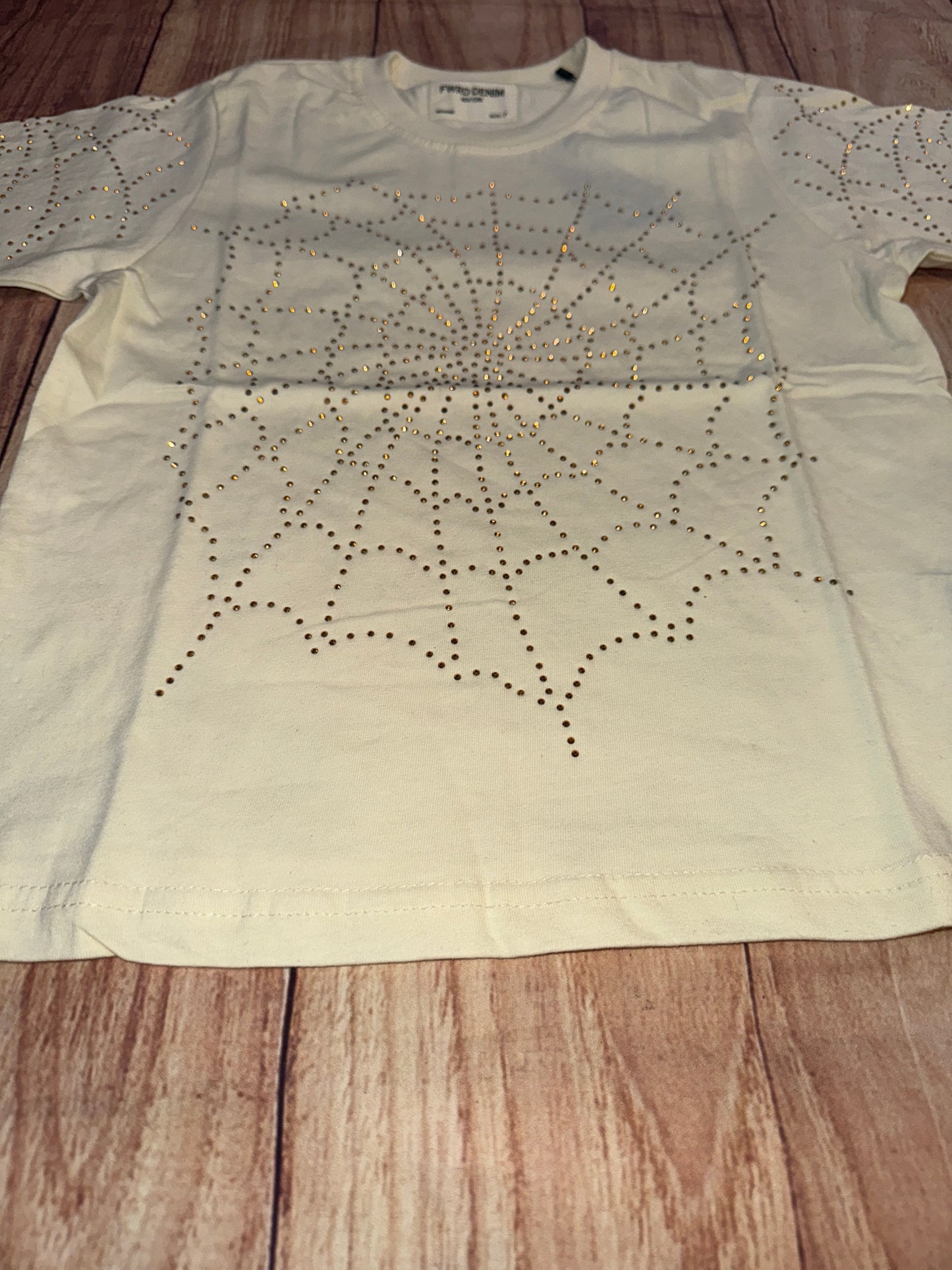 Spider Web Rhinestone T-Shirt - Cream