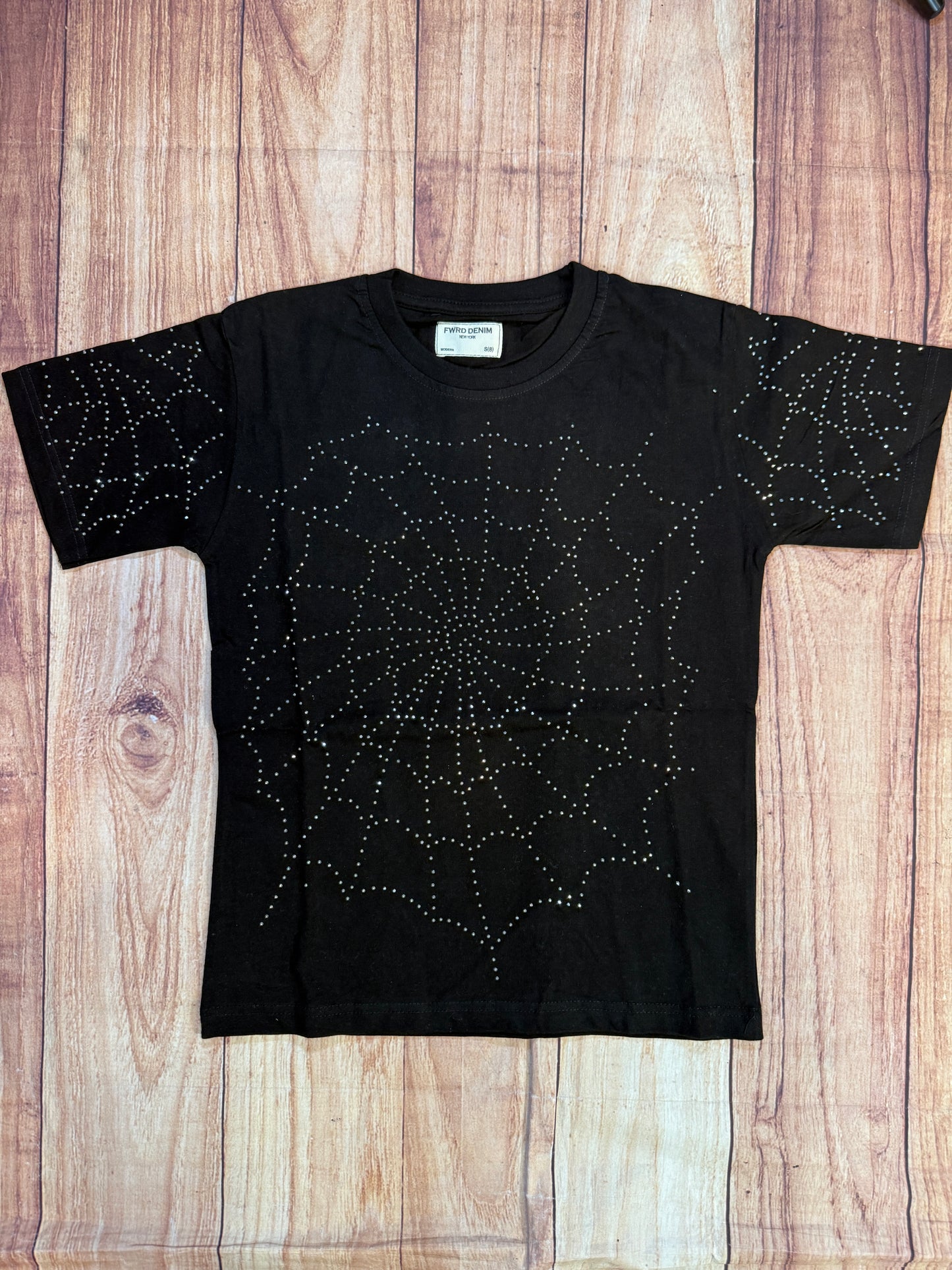 Spider Web Rhinestone T-Shirt - Black