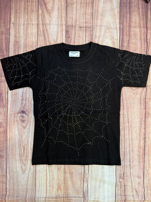 Spider Web Rhinestone T-Shirt - Black