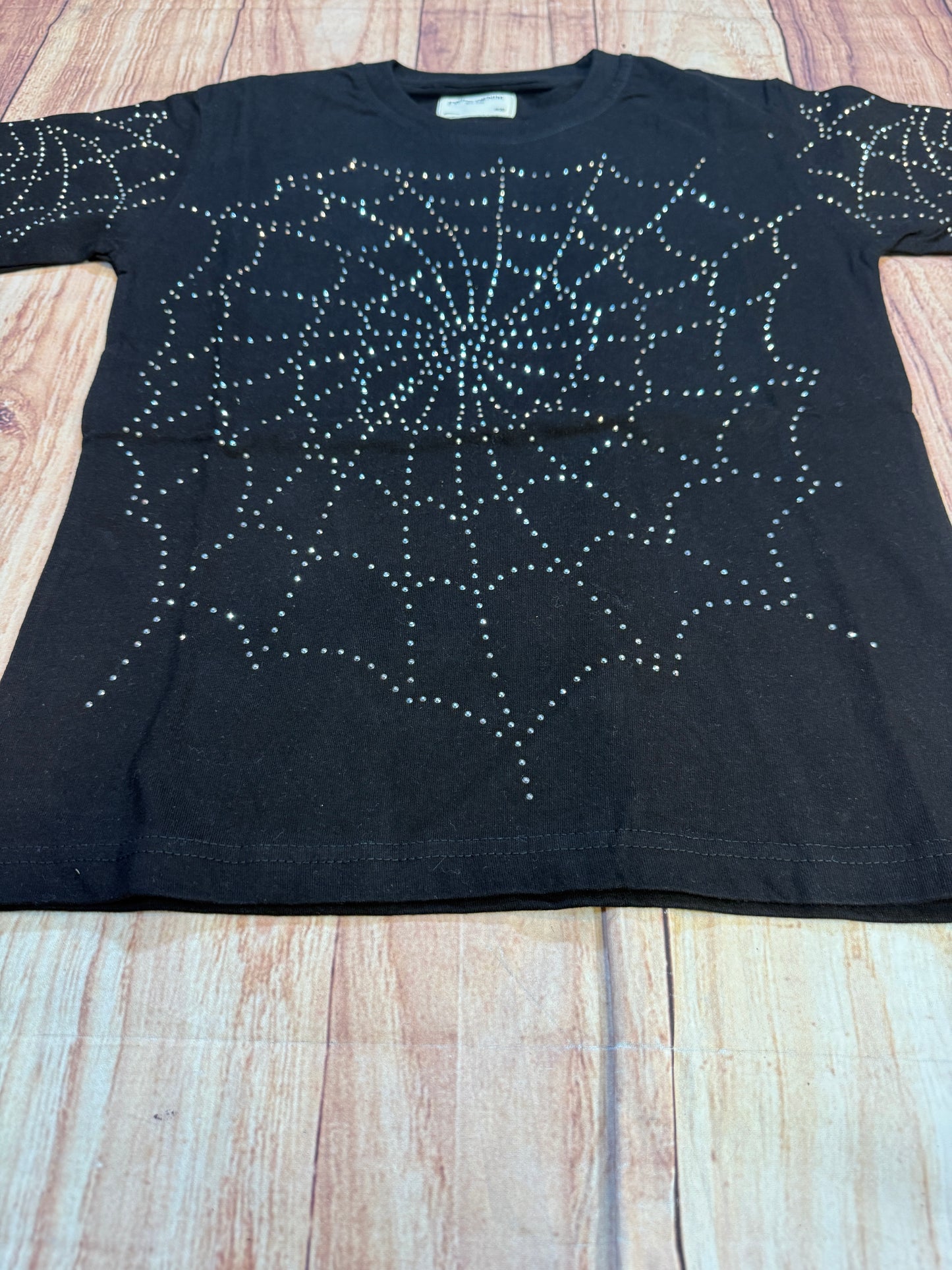Spider Web Rhinestone T-Shirt - Black
