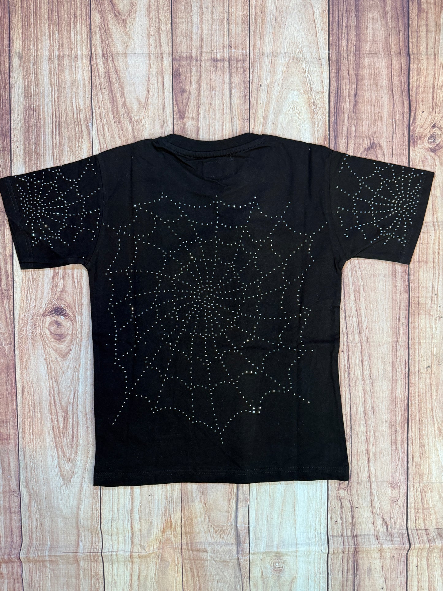 Spider Web Rhinestone T-Shirt - Black