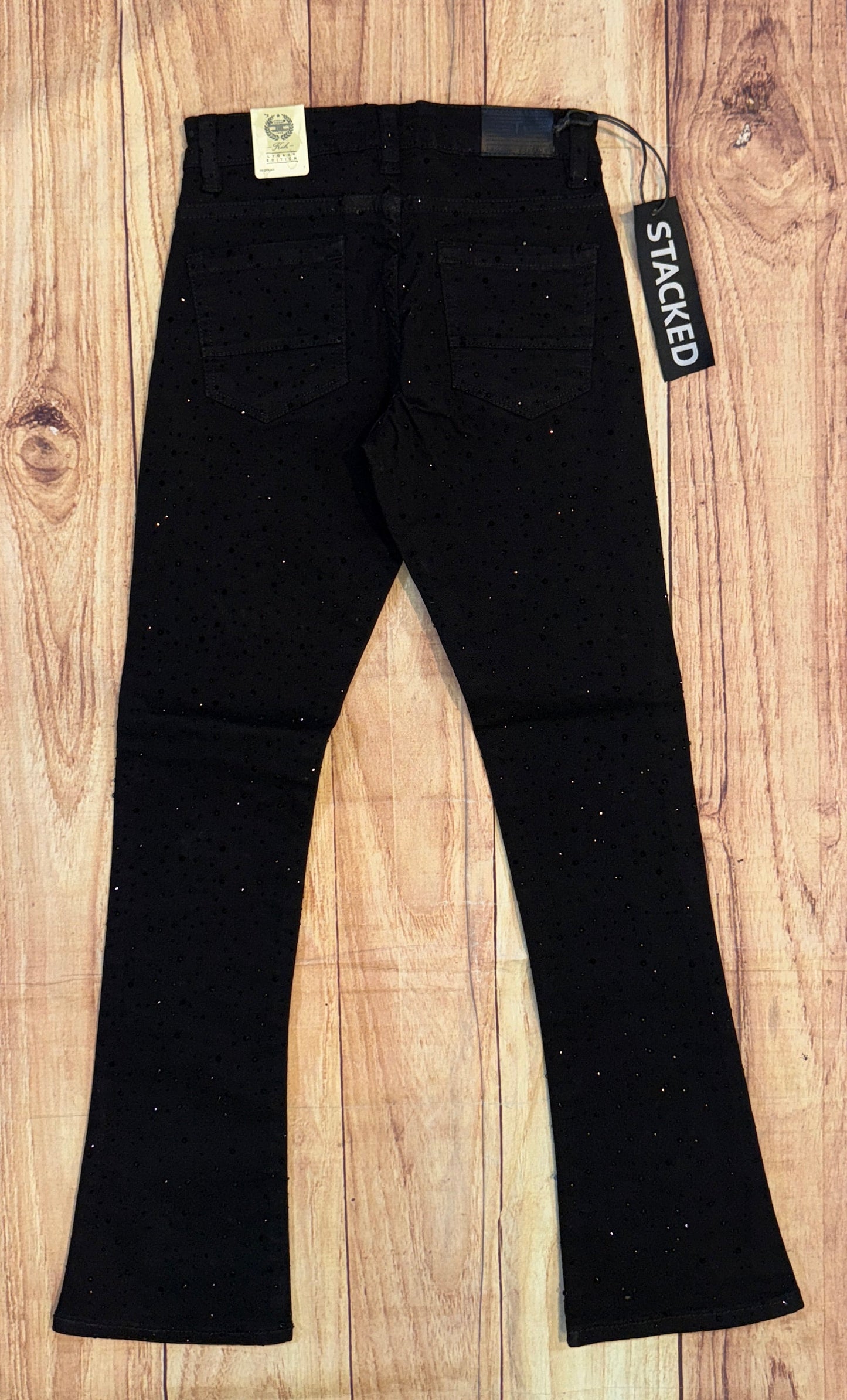Blk Full Rhinestone Stacked Jeans