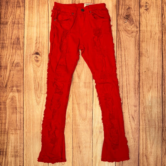 FWD Red Side Fray Stacked Jeans