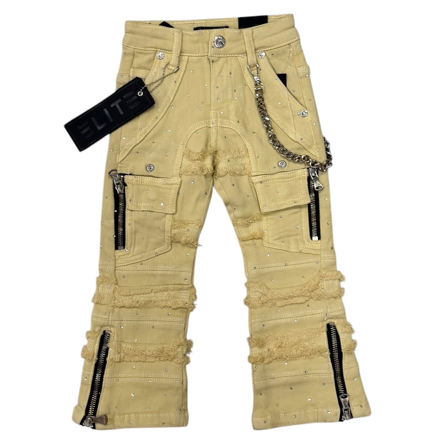 Creme rhinestone chain jeans