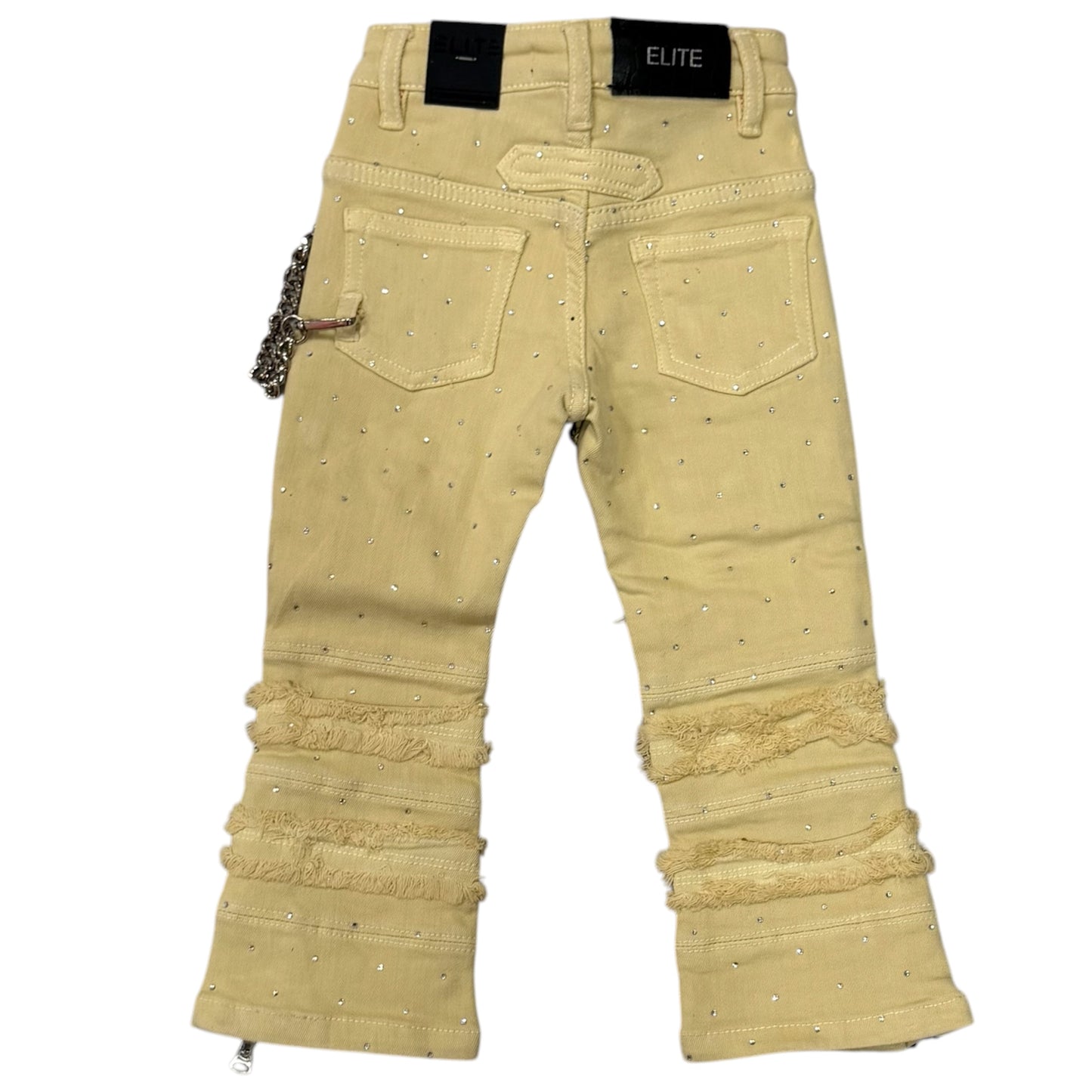 Creme rhinestone chain jeans