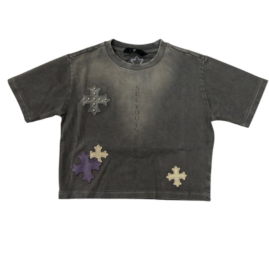 Cross patch crop t-shirt