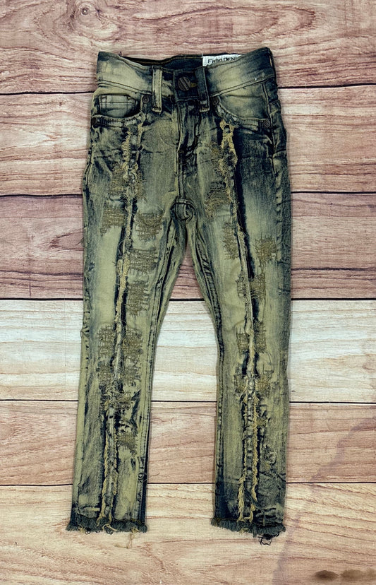 Line Ripped Stacked Jeans - Lt Tint