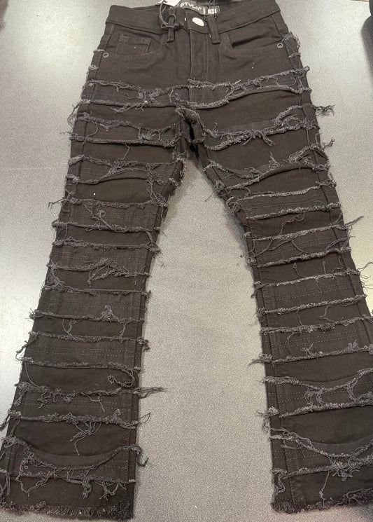 Kids Black Furry Stacked Jeans