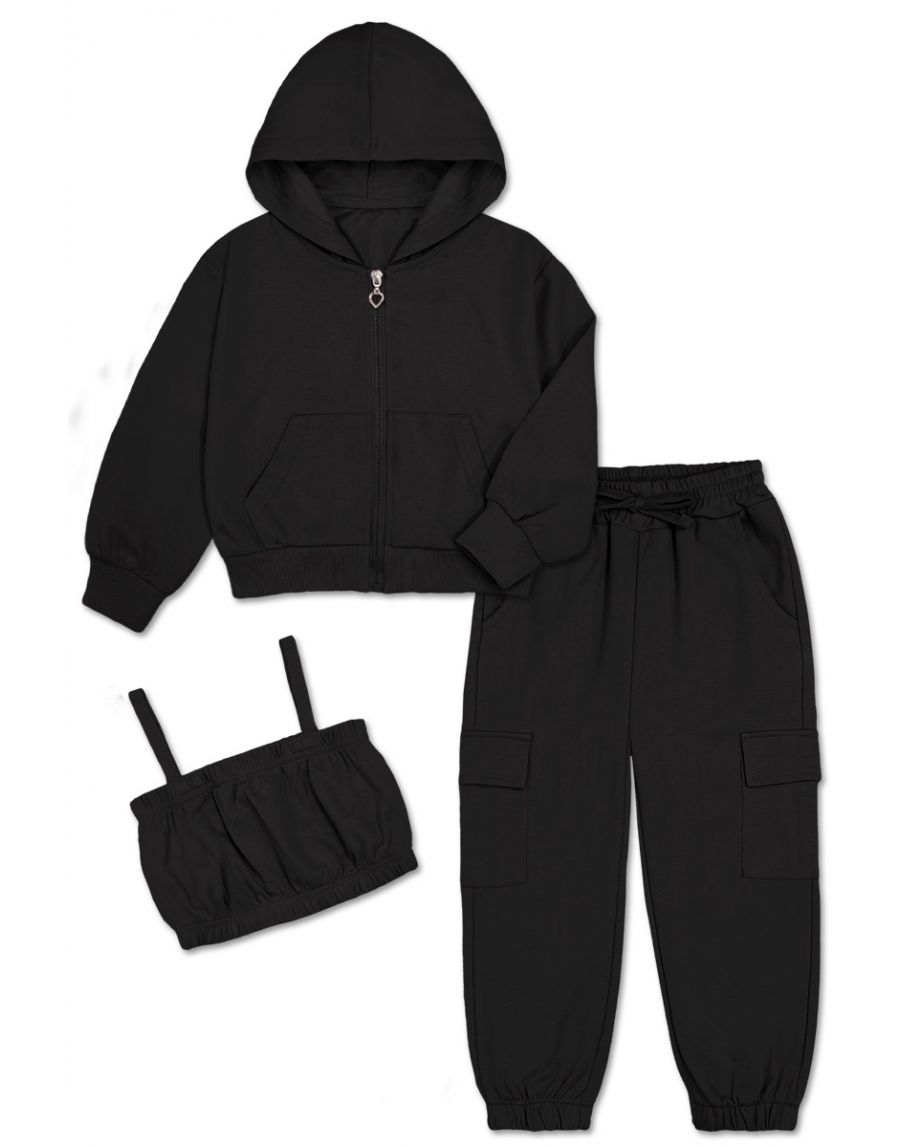 Girls 3pc Jogger Set - Black