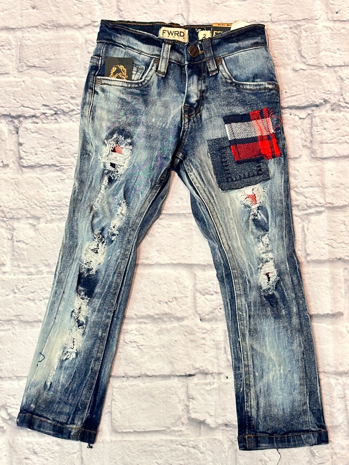 Plaid Red Patch Jeans