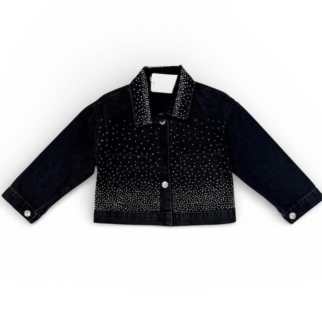 Girls Rhinestone Jean Jacket - Black